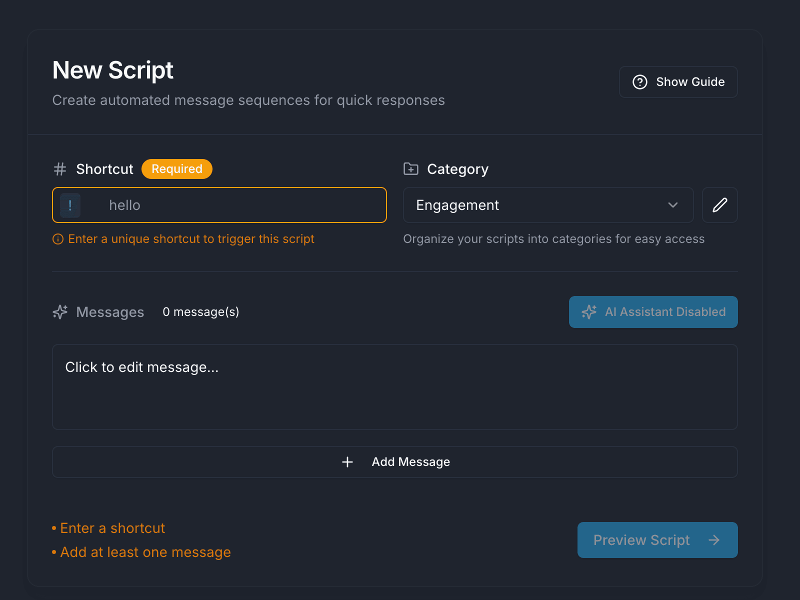Message Templates UI